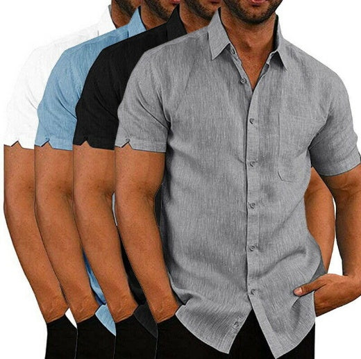 Solid color button linen shirt - cas7m