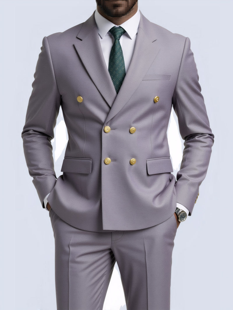 Business Non-Iron Two-Piece Suit With Double-Breasted Gold Buttons - cas7m
