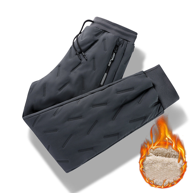 Men's Trousers Winter Velvet Thickening Loose Fleece Pants With Zip Pocket Large Size Windproof Warm Jogging Pants - cas7m