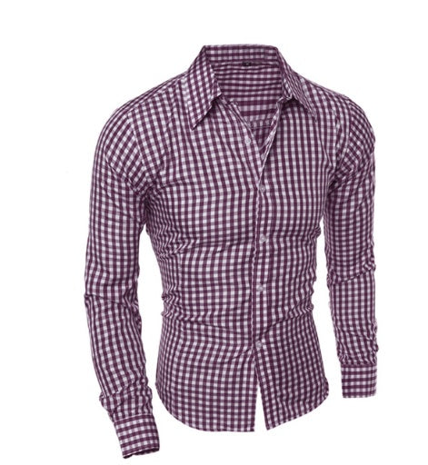Classic Plaid Shirt Men's Slim Long Sleeve Plaid Shirt - cas7m