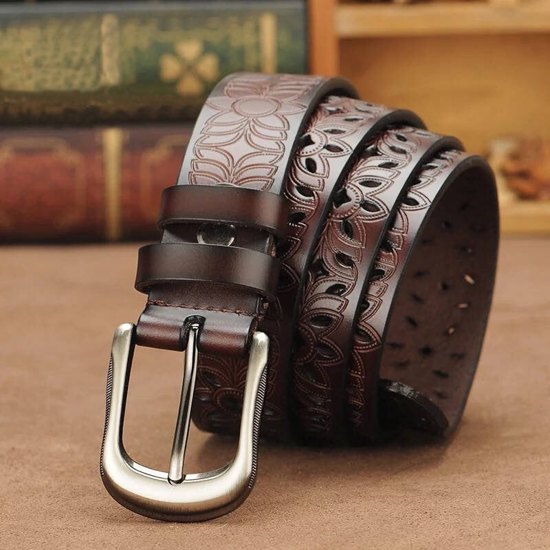 New Belt Hollow Pattern Belt Ladies Trend Waistband Genuine Woman Belt Vintage Pin Buckle Strap Jeans - cas7m