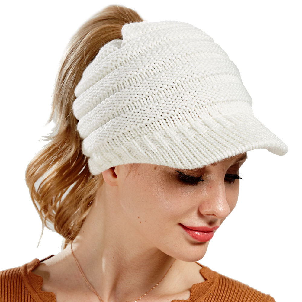 BeanieTail Knit Hat for Stylish Ponytails & Buns - Warm & Versatile - cas7m