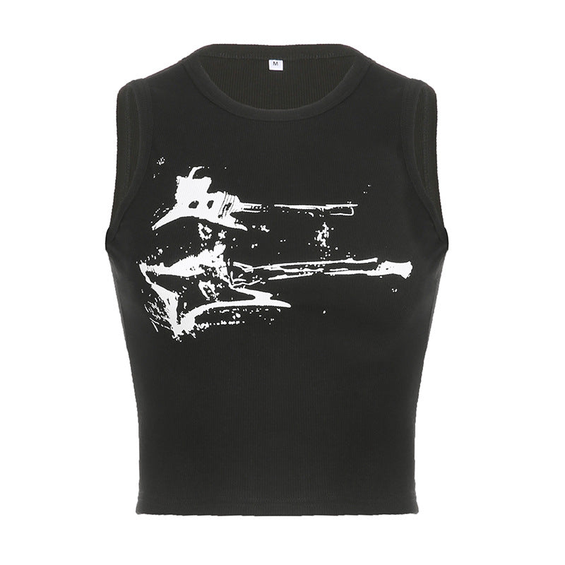 American Guitar Doodle Print Vest - cas7m