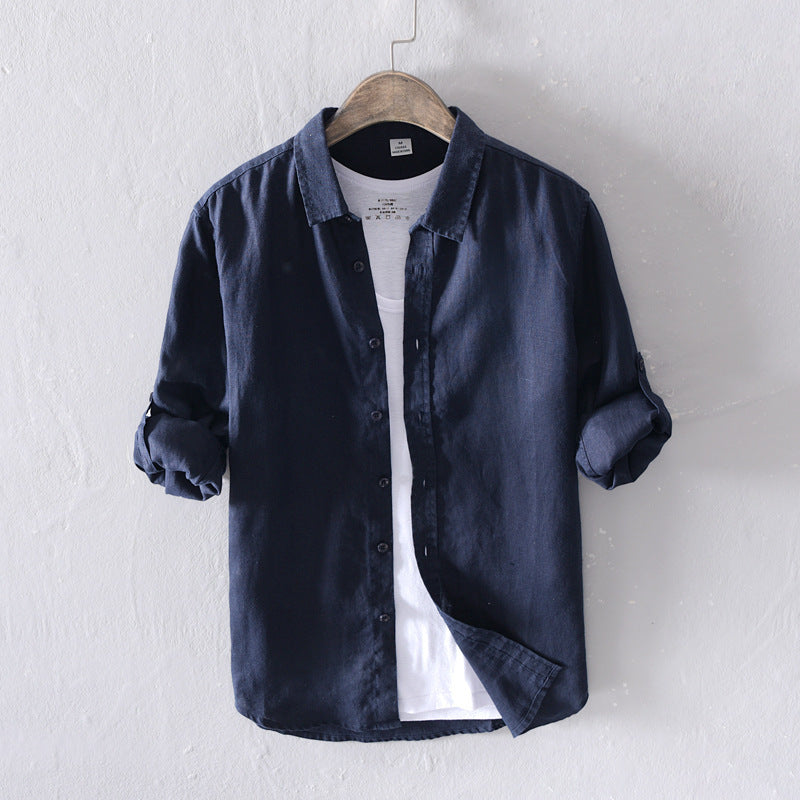 Men's Casual Linen Long-sleeved White Shirt For Men - cas7m
