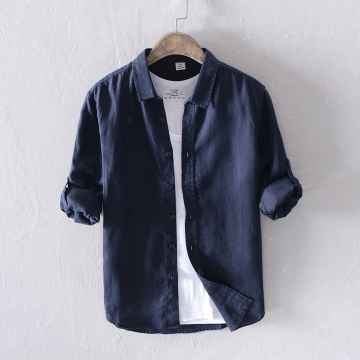 Men's Casual Linen Long-sleeved White Shirt For Men - cas7m