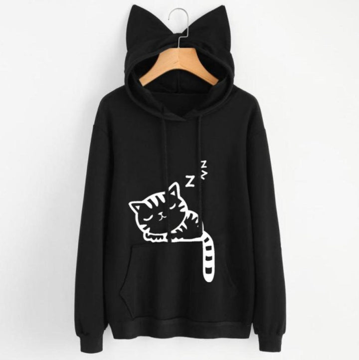 Female Women Casual Hoodies Sweatshirt Long Sleeve Hoody Cute Ears Printed Hoodies Tracksuit outerwear Sweatshirt - cas7m