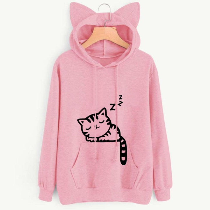Female Women Casual Hoodies Sweatshirt Long Sleeve Hoody Cute Ears Printed Hoodies Tracksuit outerwear Sweatshirt - cas7m