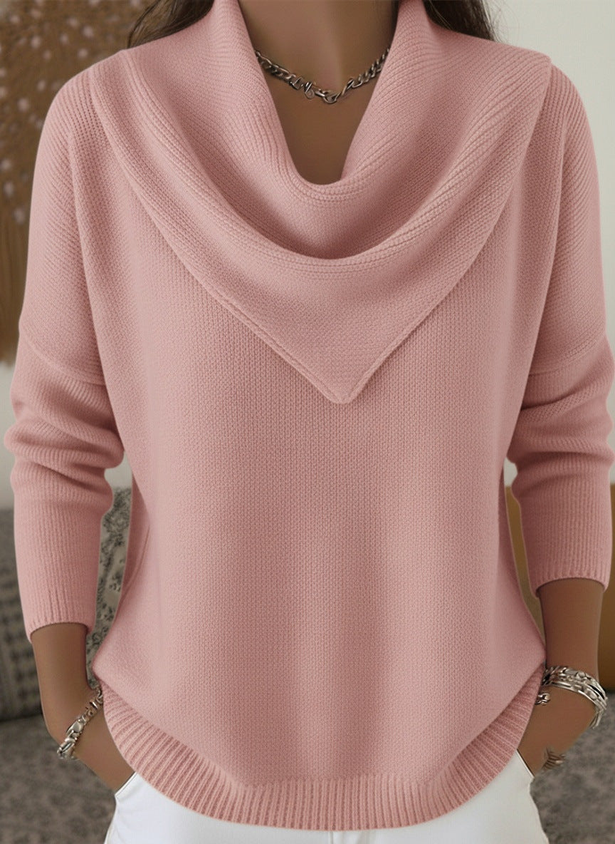 Womens Solid-color Long-sleeve Sweater Top - cas7m