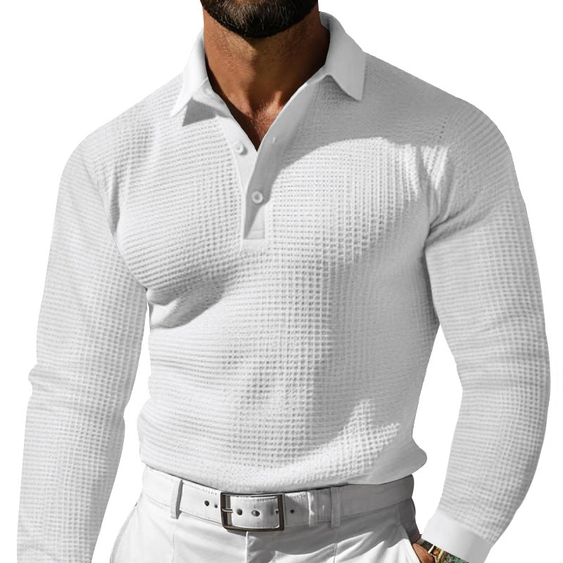 Lapel Button Long Sleeve Vacation Casual T-shirt - cas7m