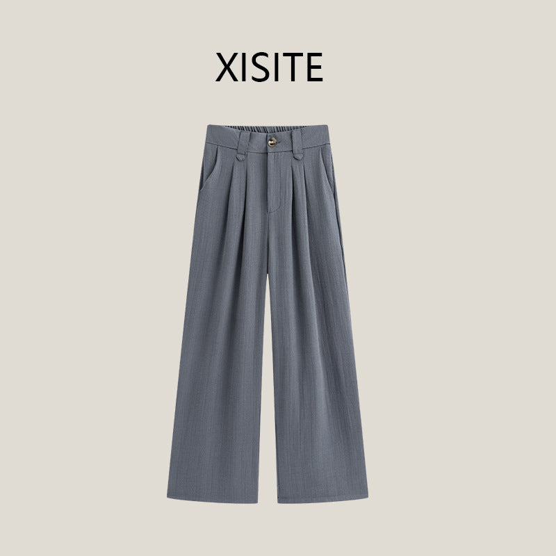 Casual Anti-wrinkle Thin High Waist Slimming And Straight Draping Cotton Linen Wide Leg Pants Long - cas7m