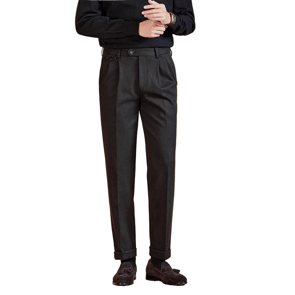 Mens Wool Suit Pants Thickened Straight-Leg Business-Casual Trousers - cas7m