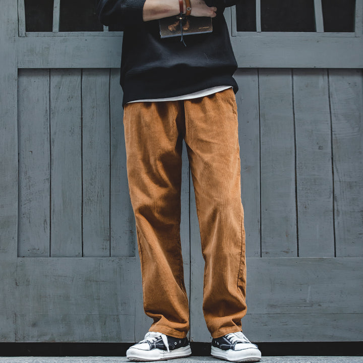 Maden Vintage Brown Corduroy Pants Men Solid Harajuku Straight  Pant Cargo Retro Casual Streetwear Trouser Safari  Bottoms - cas7m