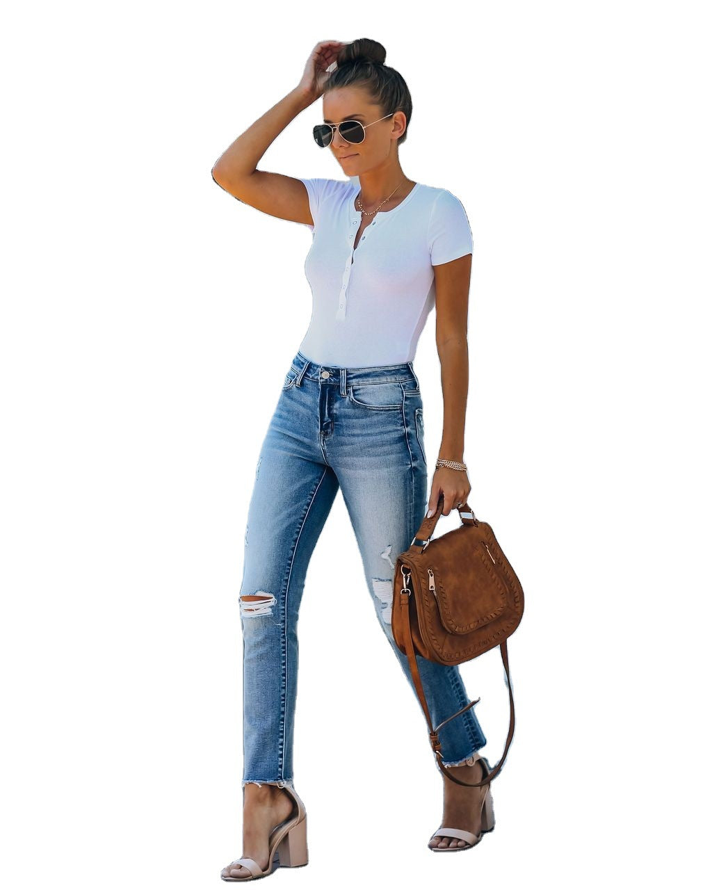 Personalized Raw-Edge Straight-Leg Slim-Fit Jeans - cas7m