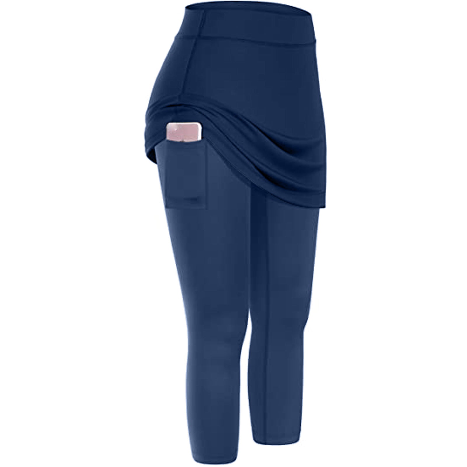 Women Tennis Skirted Leggings Pockets Elastic Sports Yoga Capris Skirts Legging - cas7m