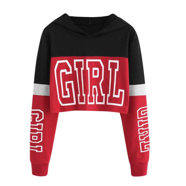 Crop Top Hoodie  Sweatshirt Hoodies Women Patchwork Lett - cas7m