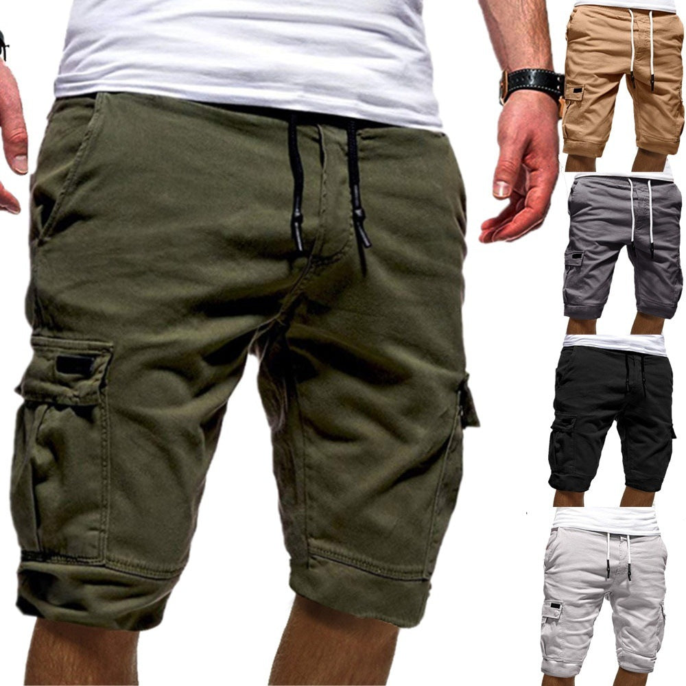 Men's Solid Color Sports Shorts Loose Tether Sports Casual Five-Point Pants Men - cas7m