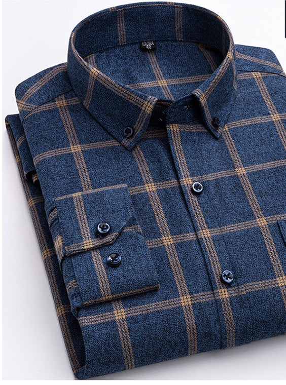 Cotton Plaid Shirt Men's Long-Sleeved Cotton Fleece Shirt - cas7m