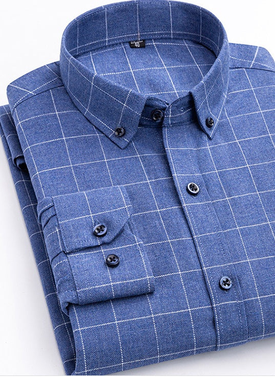 Cotton Plaid Shirt Men's Long-Sleeved Cotton Fleece Shirt - cas7m