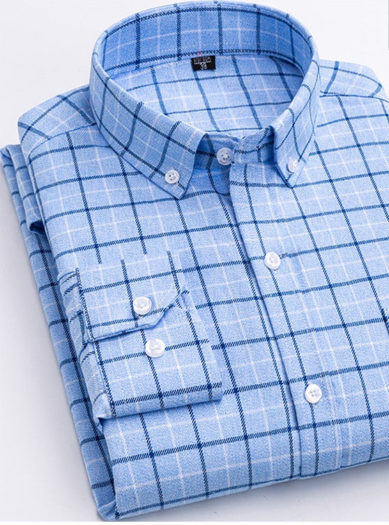 Cotton Plaid Shirt Men's Long-Sleeved Cotton Fleece Shirt - cas7m