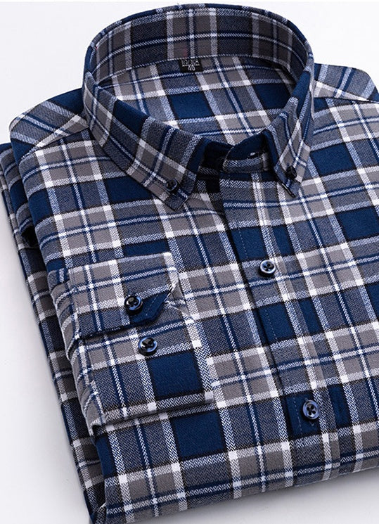 Cotton Plaid Shirt Men's Long-Sleeved Cotton Fleece Shirt - cas7m