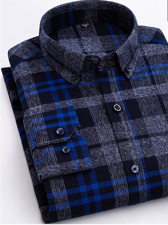 Cotton Plaid Shirt Men's Long-Sleeved Cotton Fleece Shirt - cas7m