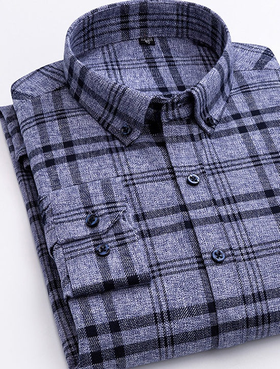 Cotton Plaid Shirt Men's Long-Sleeved Cotton Fleece Shirt - cas7m