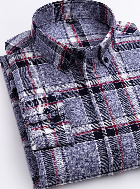 Cotton Plaid Shirt Men's Long-Sleeved Cotton Fleece Shirt - cas7m