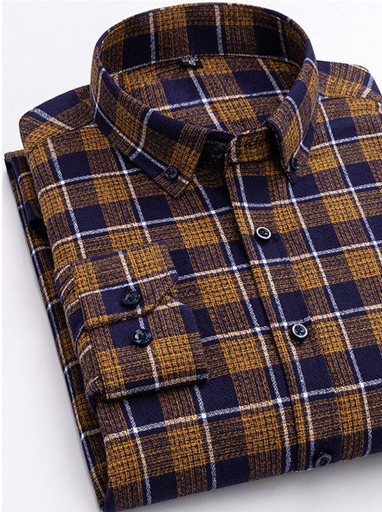 Cotton Plaid Shirt Men's Long-Sleeved Cotton Fleece Shirt - cas7m