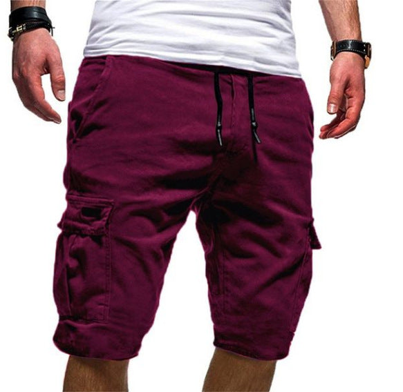 Men's Solid Color Sports Shorts Loose Tether Sports Casual Five-Point Pants Men - cas7m