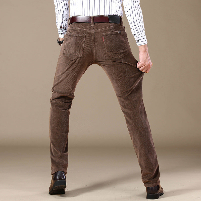 Explosive Style Straight Slim Stretch Casual Trousers Middle-Aged Plus Size Pants Business Wild Men's Corduroy Pants Trend - cas7m