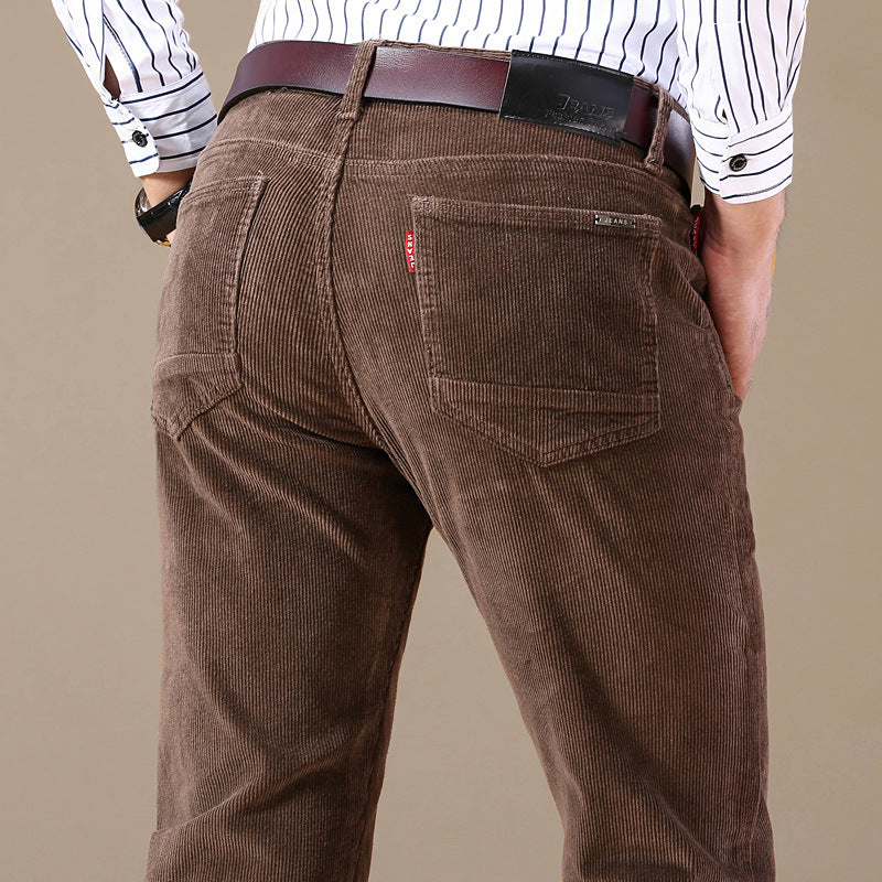 Explosive Style Straight Slim Stretch Casual Trousers Middle-Aged Plus Size Pants Business Wild Men's Corduroy Pants Trend - cas7m