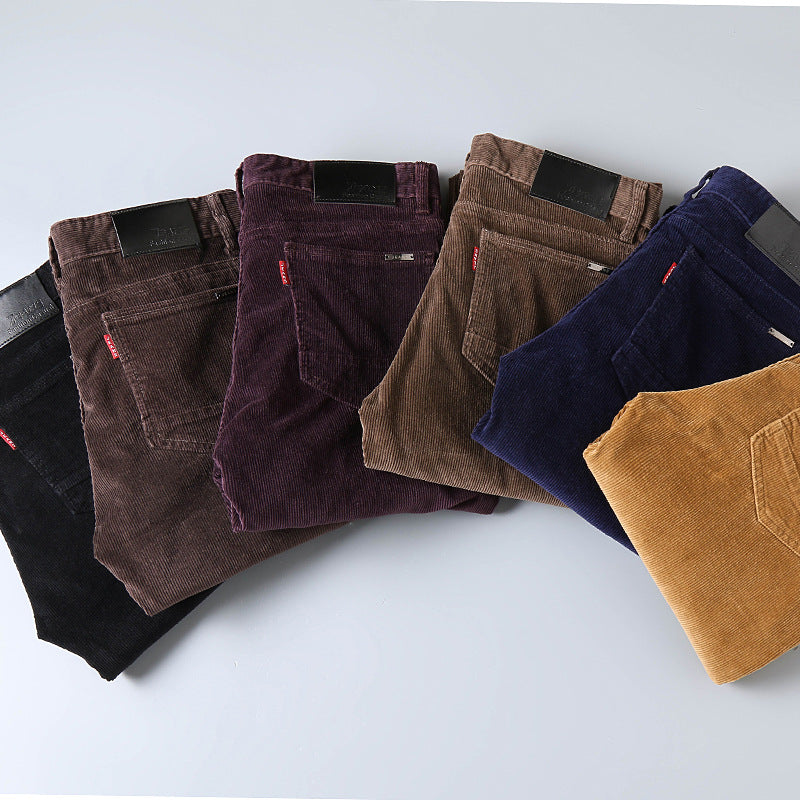 Explosive Style Straight Slim Stretch Casual Trousers Middle-Aged Plus Size Pants Business Wild Men's Corduroy Pants Trend - cas7m