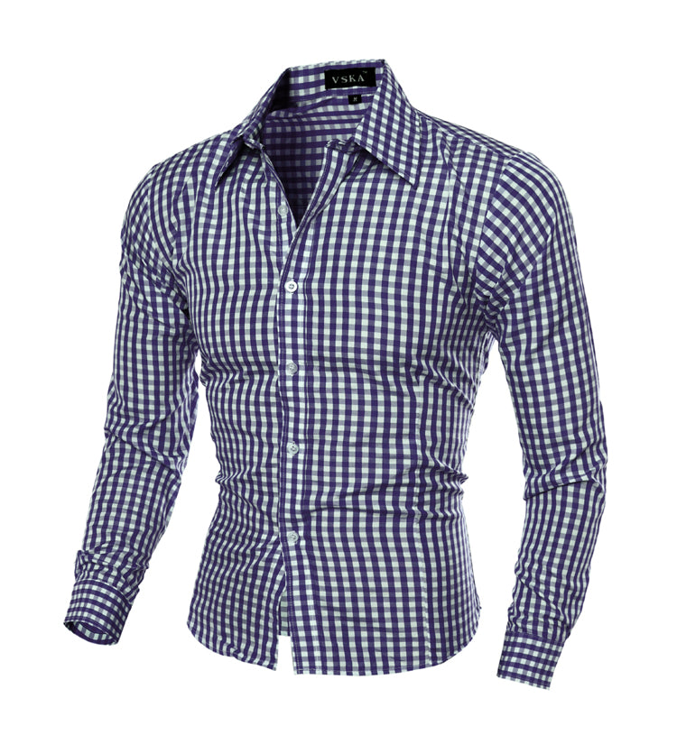 Classic Plaid Shirt Men's Slim Long Sleeve Plaid Shirt - cas7m