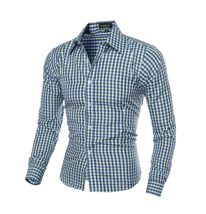 Classic Plaid Shirt Men's Slim Long Sleeve Plaid Shirt - cas7m