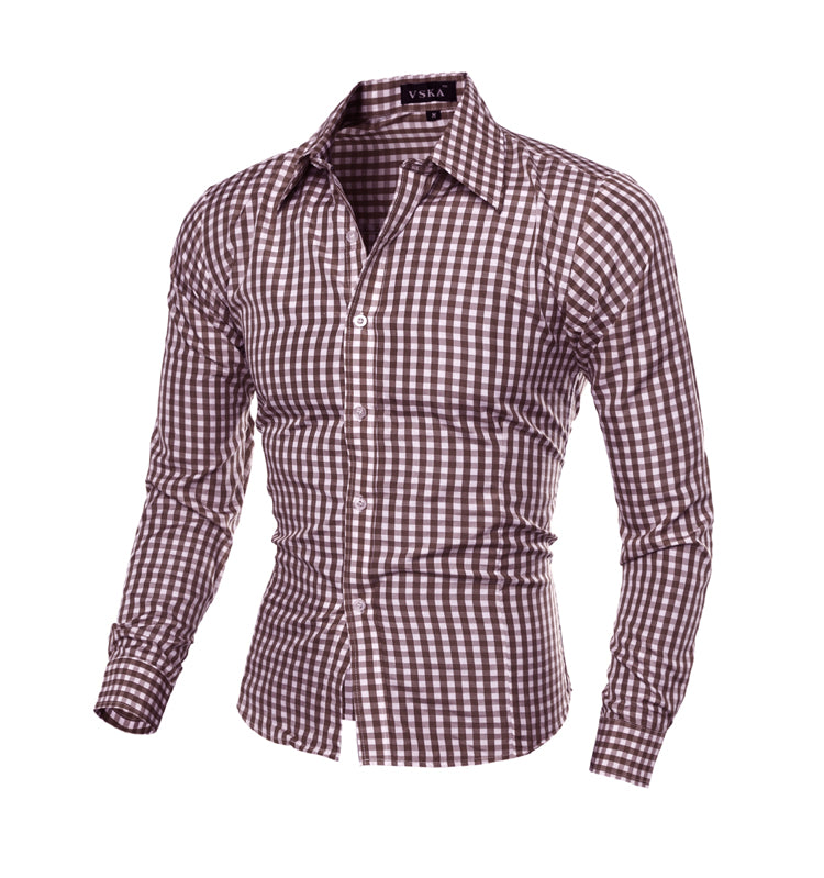 Classic Plaid Shirt Men's Slim Long Sleeve Plaid Shirt - cas7m