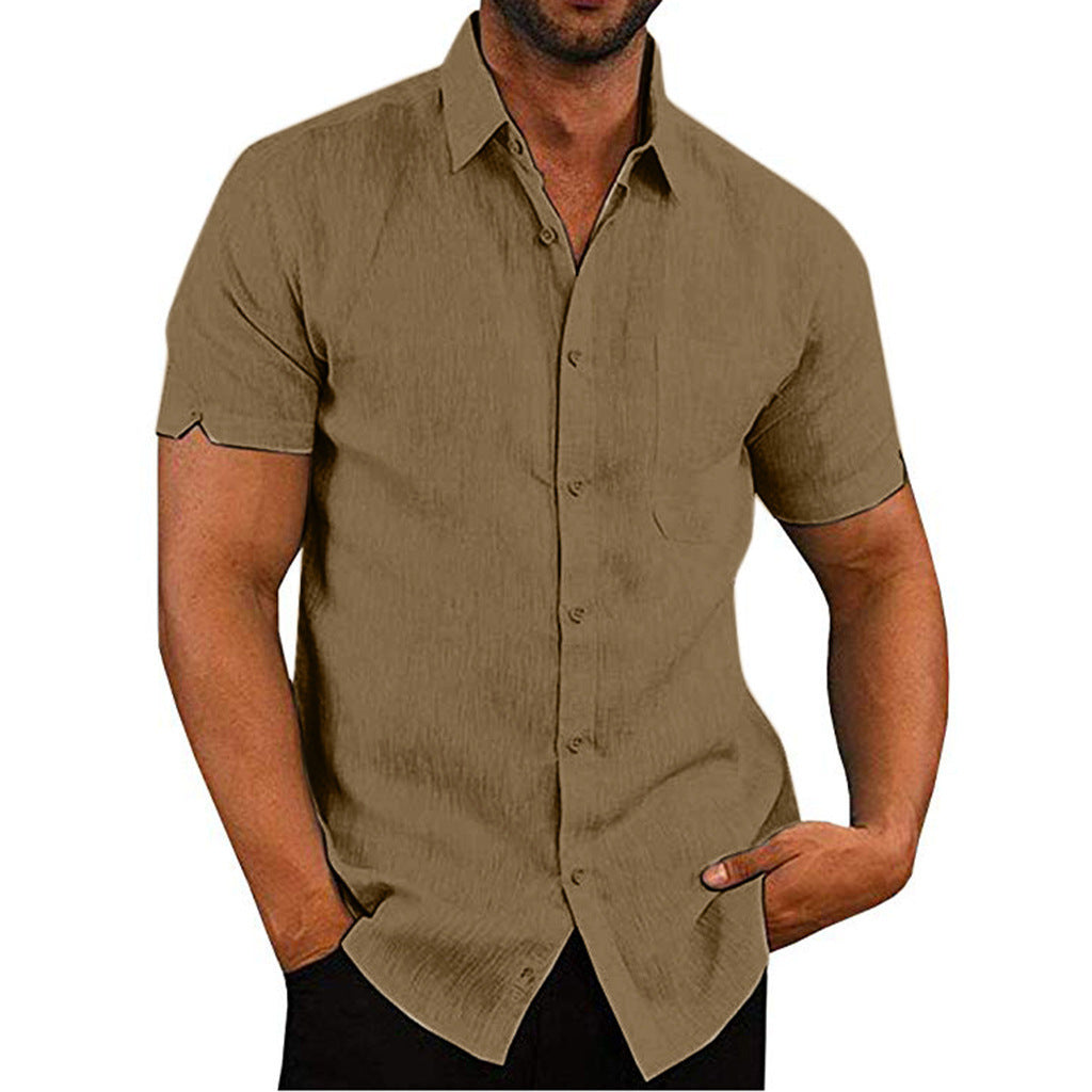 Solid color button linen shirt - cas7m