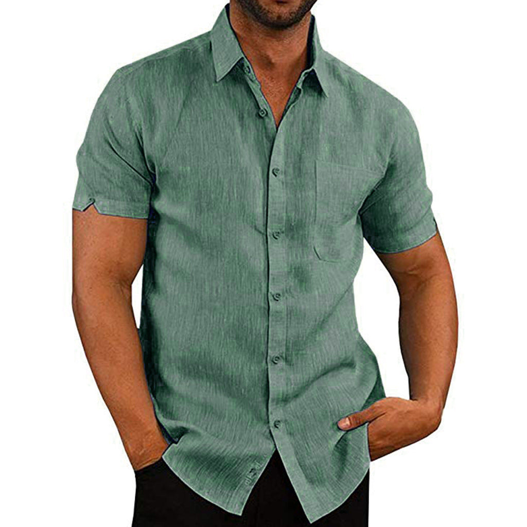 Solid color button linen shirt - cas7m