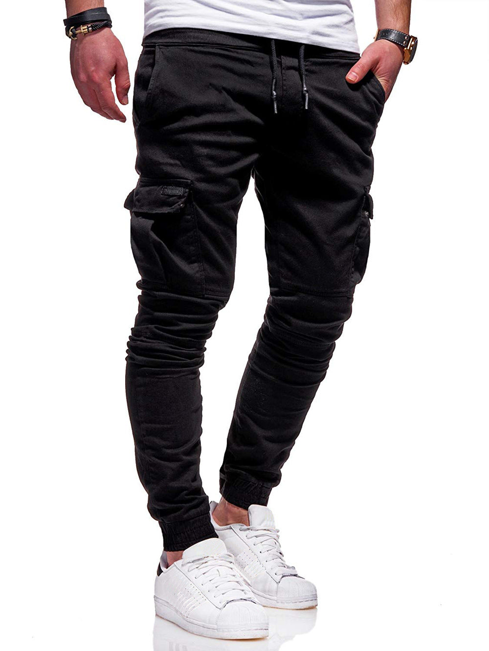 Men's Tethered Elastic Sports Baggy Pants Long Casual Pants - cas7m