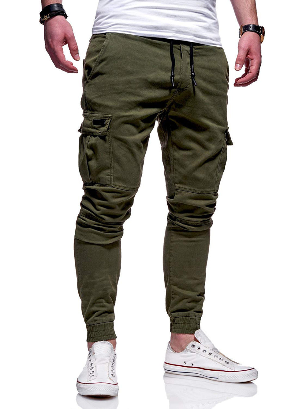 Men's Tethered Elastic Sports Baggy Pants Long Casual Pants - cas7m