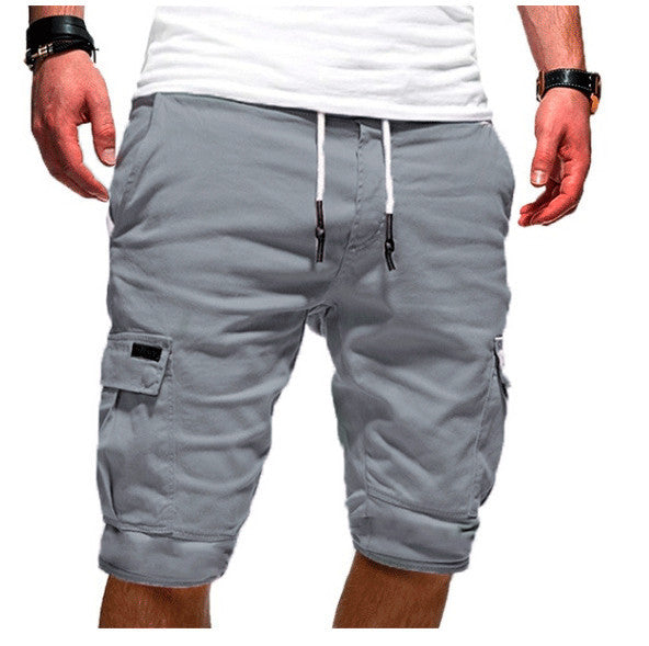 Men's Solid Color Sports Shorts Loose Tether Sports Casual Five-Point Pants Men - cas7m