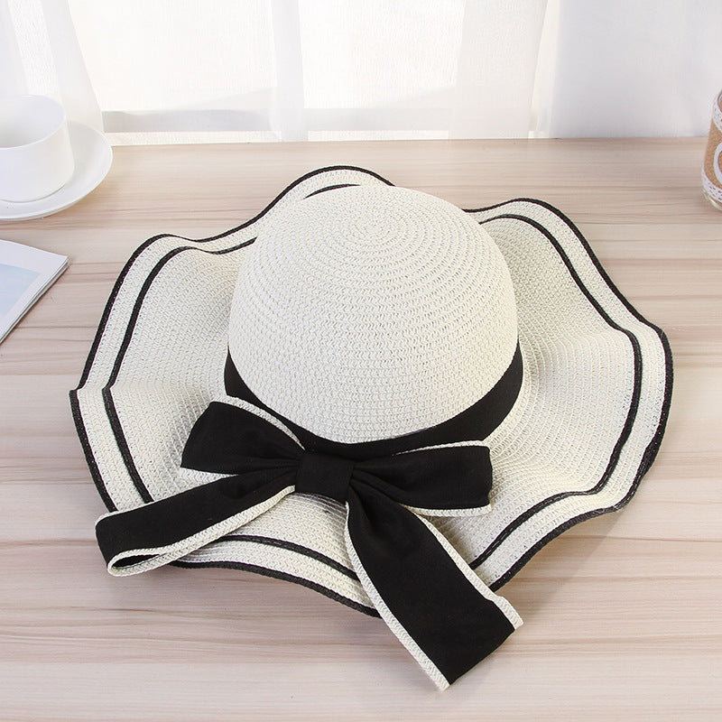 Summer Sun Hat Women Straw Hats Sunshade Panama  Fashion Bow Beach Hat Foldable Travel Caps - cas7m