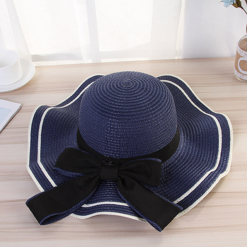 Summer Sun Hat Women Straw Hats Sunshade Panama  Fashion Bow Beach Hat Foldable Travel Caps - cas7m