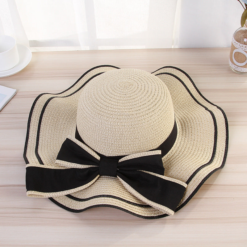 Summer Sun Hat Women Straw Hats Sunshade Panama  Fashion Bow Beach Hat Foldable Travel Caps - cas7m