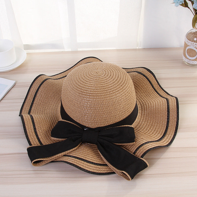 Summer Sun Hat Women Straw Hats Sunshade Panama  Fashion Bow Beach Hat Foldable Travel Caps - cas7m