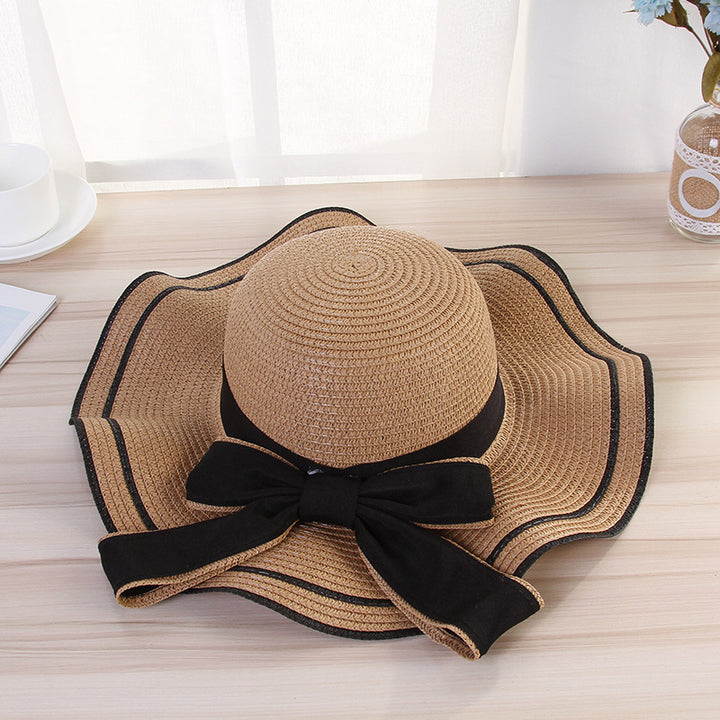 Summer Sun Hat Women Straw Hats Sunshade Panama  Fashion Bow Beach Hat Foldable Travel Caps - cas7m