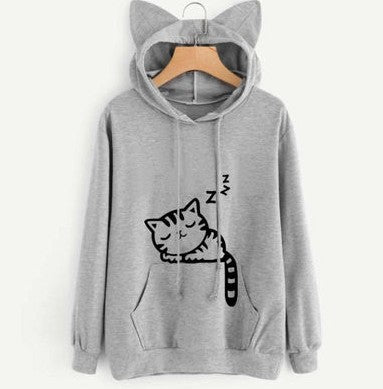 Female Women Casual Hoodies Sweatshirt Long Sleeve Hoody Cute Ears Printed Hoodies Tracksuit outerwear Sweatshirt - cas7m