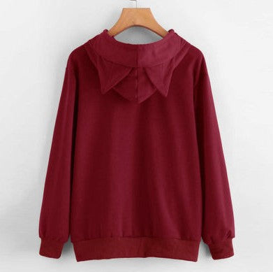 Female Women Casual Hoodies Sweatshirt Long Sleeve Hoody Cute Ears Printed Hoodies Tracksuit outerwear Sweatshirt - cas7m