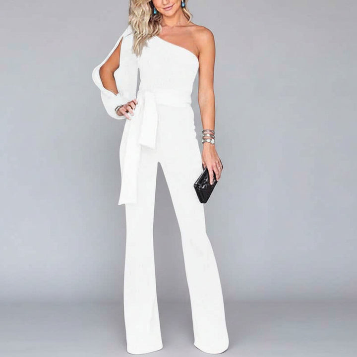Ladies High Waist Slim One-Shoulder Jumpsuit - cas7m