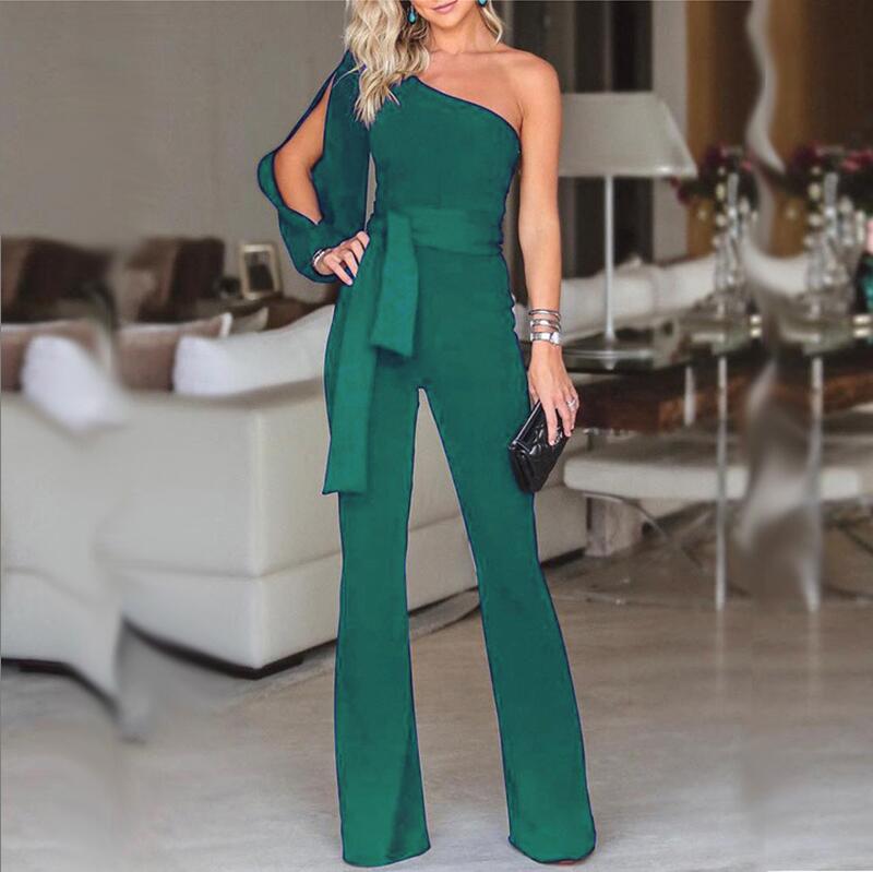 Ladies High Waist Slim One-Shoulder Jumpsuit - cas7m
