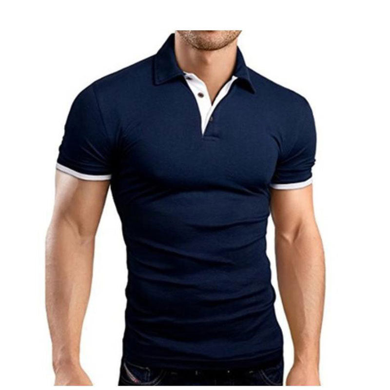 Men's Stand-Up Collar Short-Sleeved Polo Shirt Business Casual Solid Color Polo Shirt - cas7m